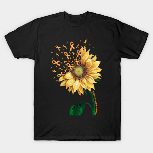 KIDNEY CANCER AWARENESS Sunflower Orange Ribbon Fighter Gift T-Shirt by StevenPeacock68